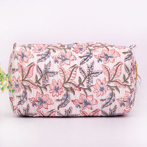 Cosmetic Handmade Zipper <b>Bag</b> Custom Floral Cotton Quilted Fashion Design for Travel Skin Care Beautiful Makeup Pouch <b>Large</b> - Product Image 3