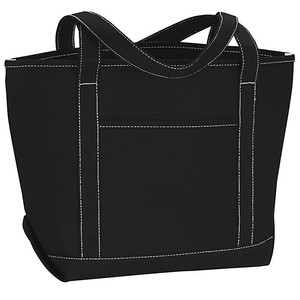 Bolsa de Mano Tipo Tote Negra de Poliéster/Algodón con Costuras Blancas, Resistente al Agua, Ecológica, con Correa Ajustable y Diseño Portátil - Product Image 6