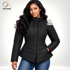 Veste matelassée noire pour femme HEMA, col montant, manches longues, fermeture éclair, vêtement d'hiver, en coton biologique, polaire, imperméable - Product Image 1