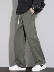 Pantalones Casuales de Alta Gama para Hombre 3028, 100% Algodón, Cintura Media, Corte Holgado y Recto, Frente Plano, Suaves, Forro Polar Otoñal, Antipelusas, para Senderismo y Uso Diario - Product Image 1