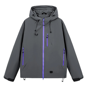<b>Men's</b> <b>Black</b> Hooded Waterproof <b>Windbreaker</b> Jacket Zipper Closure Casual Outdoor Wear Autumn Season Polyester Material - Product Image 3