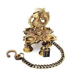 Peacock Design Oil Wick Brass Hanging Diya for Home Decor Standard Pack - Product Image 4