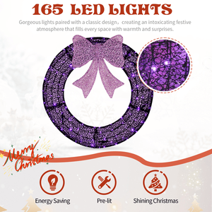 Ghirlanda Natalizia da Esterno Pre-Illuminata da 36 Pollici con Fiocco Viola, Luci LED con Telecomando e Timer, Decorazione Ghirlanda in Metallo Illuminata - Product Image 4