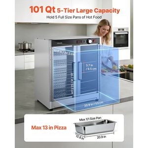 Scaldavivande Elettrico Commerciale a 5 Ripiani in Acciaio Inossidabile con Vassoio per Acqua, Armadio Riscaldante a Doppia Porta con Ripiani Regolabili - Product Image 2