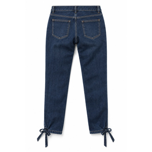 Jeans de Mujer de Cintura Media y Pierna Recta con Cordón en el Tobillo, Bordado Floral Índigo, Secado Rápido para Verano, Tallas XS-6XL - Product Image 2