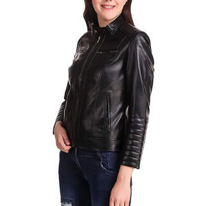 Women's Outdoor <b>Genuine</b> Leather Jacket with Modern Style Soft Texture Waterproof & Eco-Friendly <b>Nylon</b> Lining Comfortable Fit - Product Image 4