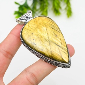 Pendentif en argent sterling 925 fait main, labradorite jaune éclatante, bijou fantaisie bohème - Product Image 2
