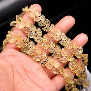 ลูกปัดรูปใบไม้ซิทริน AAA พลอยธรรมชาติแกะสลักด้วยมือ สำหรับทำเครื่องประดับ ขนาด 10-11 มม. ความยาว 8 นิ้ว ขายส่งจากอินเดีย - Product Image 2