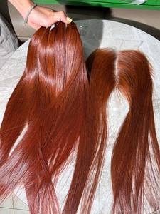 Paquete de Cabello Humano Virgen Vietnamita Liso Extremo de 24 Pulgadas, Color Naranja, Súper Doble Trama Plana, Cierre 5x5 HD Lace Sin Pegamento - Product Image 3