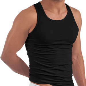 Solid <b>Black</b> O-Neck <b>Men's</b> Tank Top Breathable Sleeveless Cotton Gym <b>Vest</b> - Product Image 2