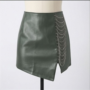 Women High Waist Faux Leather Mini Skirt <b>Asymmetrical</b> Zipper Pencil Solid Color All Seasons Style - Product Image 6