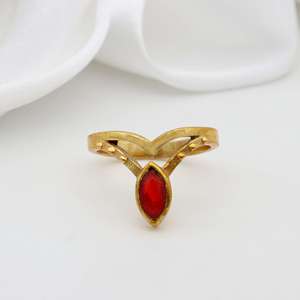 Bague en pierre rouge, style bohème, motif chevron, en grenat, en laiton tribal, finition laiton antique, bijoux ethniques pour femme - Product Image 4