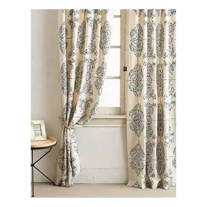 Cute Beige Semi Blackout 2024 Beautiful Printed Bright Color Door Curtain Thin Screening Wicker Print Bedroom Decorative Curtain