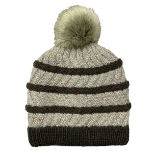 Bonnet tricoté rayé unisexe avec pompon, noir et gris, pour l'hiver, pour un usage décontracté en extérieur, taille adulte 56-58CM - Product Image 3