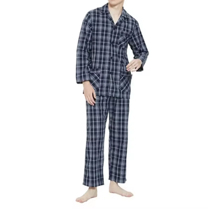 Ensemble de pyjama pour homme à carreaux noirs et blancs, col à revers, en coton doux et aéré, manches longues, confortable et décontracté, vente en gros, vêtements de nuit pour homme, ensembles de détente - Product Image 4