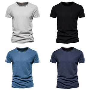 Camiseta de Cuello Redondo para Hombre, 100% Algodón, Corte Ajustado, Logotipo Personalizado, Color Sólido, Ropa Casual al por Mayor - Product Image 1