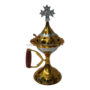 Quemador de incienso vintage de latón con mango de madera, soporte para incienso, decoración de templo, quemador de incienso para meditación - Product Image 1