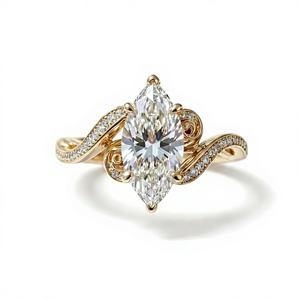 Elegante Anillo de Compromiso de Oro Puro de 14K con Diamante Marquise de 2.5CT, Banda Vintage en Espiral con Milgrain y Pavé, Anillo de Promesa Nupcial para Ella - Product Image 4