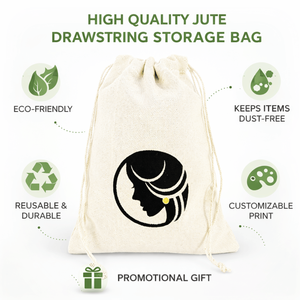 High Quality Jute <b>Drawstring</b> Storage Bag with Handle | Eco Friendly Reusable Dust Pouch | Custom Print Promotional Gift Bag - Product Image 6
