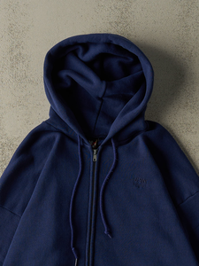 Sudadera con capucha para mujer, 100% algodón, transpirable, cómoda, estilo vintage de los 90, azul marino, con cremallera, muy vendida. - Product Image 2