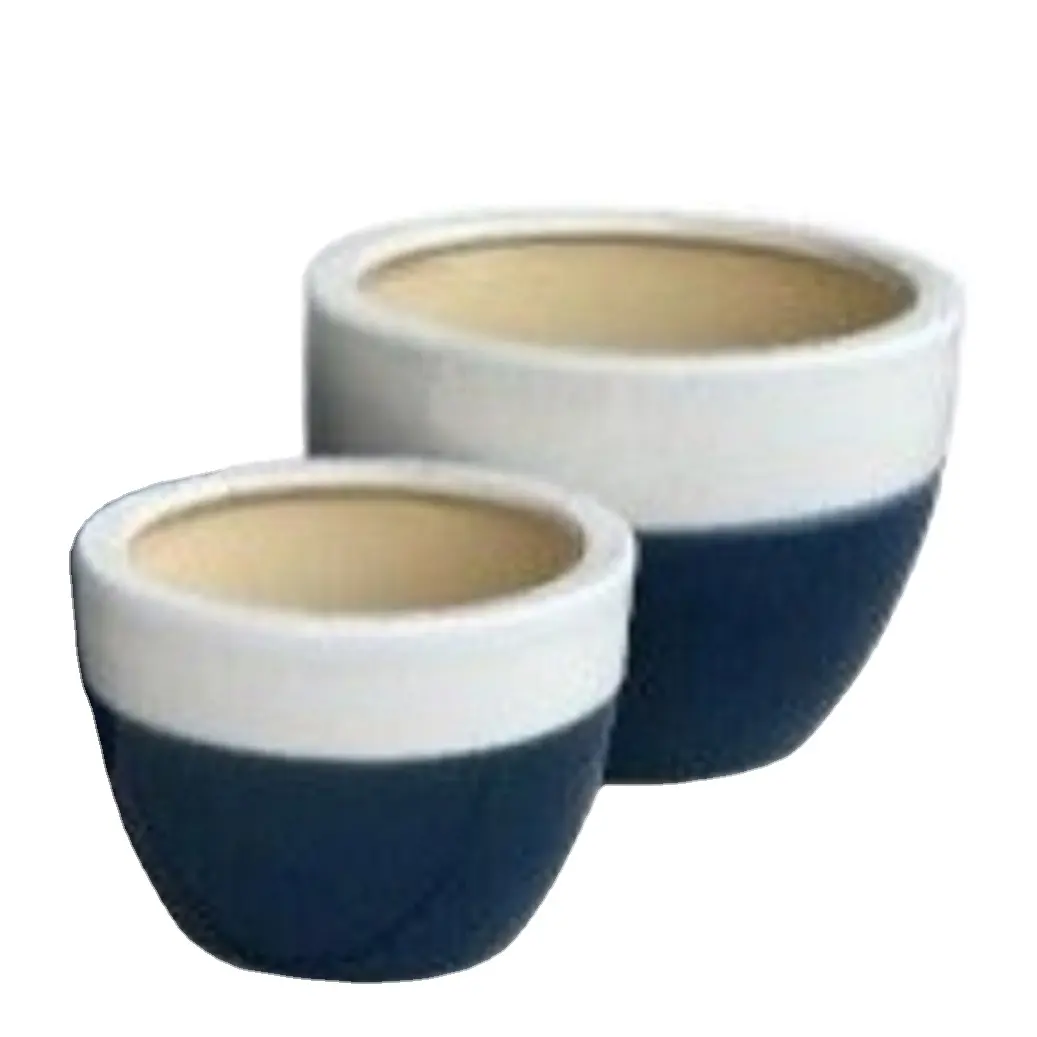 ODM novo design novo tren Mão feita conjunto de 3 pote de cerâmica com combinar branco e azul vasos de flores vasos de cerâmica