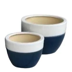 ODM новый дизайн новый набор из 3 керамических горшков ручной работы с сочетанием белый и синий цветочный горшок горшки керамические цветочные горшки