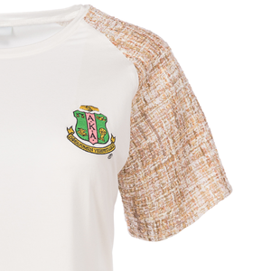 T-shirt à manches courtes en tweed et tissu à motif pour femme, rose et vert, col rond, décontracté, motif graphique, style inspiré des sororités, mode estivale - Product Image 6