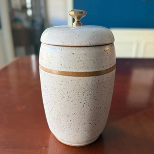 Modern Ceramic <b>Storage</b> Canister Gold Accent Lid Speckled Finish Airtight <b>Kitchen</b> Organizer Luxury Countertop Jar - Product Image 3