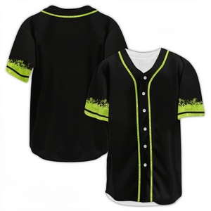 Camiseta de Béisbol Sublimada Personalizada, Negra y Verde, Manga Corta, Absorbe la Humedad, Cierre de Botones, Uniforme de Equipo Unisex para Adultos - Product Image 1