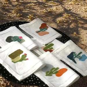 Servilletas de Cóctel de Lino con Diseño de Cactus en Flor en el Desierto – Servilletas Reutilizables 100% Lino Natural, Diseño Botánico Ecológico - Product Image 6