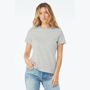 T-shirt à manches courtes pour femme, 50% polyester, 25% coton peigné Airlume filé à l'anneau, 25% rayonne, couleur marron, avec appliques, taille OEM - Product Image 1