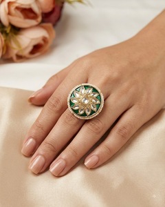 Anillo ajustable con motivos florales, Kundan, Meenakari y perlas para mujer, para bodas, fiestas y ocasiones festivas, anillos de moda, fabricantes de anillos. - Product Image 2