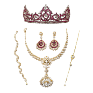 Ruby Surya Chandra Bridal Wedding Tiara Crown Hair Jewelry Set with Diamond Rhinestone - Product Image 2