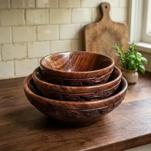 Juego de 3 Tazones para Servir de Madera Natural Premium Hechos a Mano, Tazones de Madera para Ensalada, Tazones Decorativos para Frutas para la Cocina, Mesa de Comedor y Hogar - Product Image 6