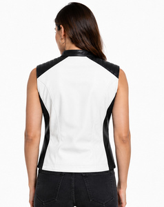 Chaleco de cuero elegante para mujer con forro suave, costuras duraderas, bolsillos prácticos y ajuste atemporal, ideal para montar a caballo, viajar y uso casual. - Product Image 3