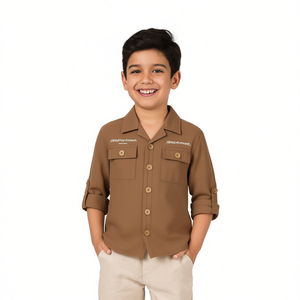 <b>Boys</b> Brown <b>Linen</b> Casual <b>Shirt</b> - Product Image 3