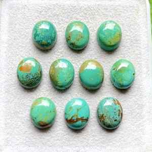 Turquesa Kingman Calibrada, Forma Ovalada, Lote de 10 Piezas, Turquesa Kingman Natural con Reverso Plano para Joyería - Product Image 1
