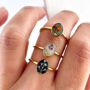 Anillos de Flores Secas al por Mayor, Estilo Animal, para Mujer, Hechos a Mano, Joyería Artística Coleccionable, Regalo - Product Image 1