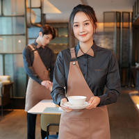 Chemise de chef unisexe noire à manches courtes en coton avec tablier marron ODM pour restaurant et bar