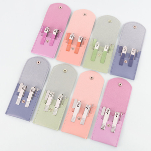 Custom Logo Multicolor Nail Clipper Set Portable Finger Toe Nail Cutter Trimmer <b>Kit</b> with Pastel Leather Pouch Bulk Wholesaler - Product Image 1