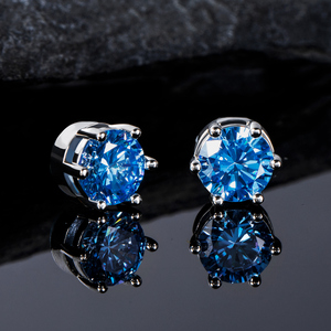 Pendientes de botón azules brillantes, diseño clásico de joyería, piedra azul de corte redondo, pendientes magnéticos para hombre - Product Image 3