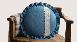 Denim <b>Round</b> Luxury <b>Cushion</b> Cover Washable Removable Low MOQ Home Decor Customisable India Manufacturer - Product Image 2