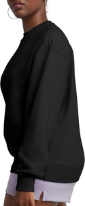 Sudadera de Mujer, Color Negro Sólido, 100% Algodón, Cuello Redondo, Corte Regular, Manga Larga, Tejido Transpirable de Felpa, Otoño Invierno - Product Image 4