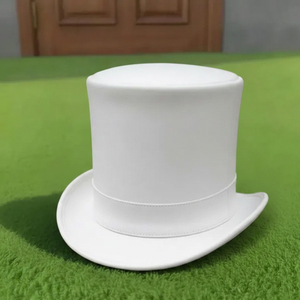 Sombrero de copa de cuero blanco hecho a mano de primera calidad, estilo clásico steampunk, para disfraz, boda o fiesta gótica. - Product Image 2