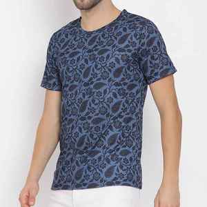 <b>Men's</b> O-Neck Short Sleeve <b>T</b>-<b>Shirt</b> Regular Fit <b>Floral</b> Pattern Blue Knitted Casual - Product Image 6