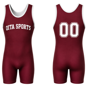 <b>Men</b> Burgundy White Sublimated <b>Wrestling</b> <b>Singlet</b> Polyester Athletic Sports Uniform Sleeveless Competition Training Match Wear - Product Image 1