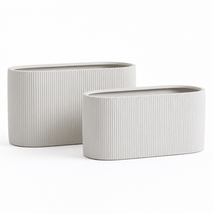 Juego de Macetas Rectangulares Grandes de Fibra de Vidrio para Jardín, Color Blanco Liso, para Interiores y Exteriores, Juego de 2 Tamaños - Product Image 2