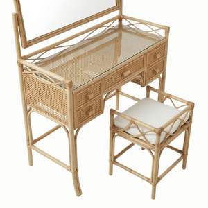 โต๊ะเครื่องแป้งหวายพร้อมกระจกและเก้าอี้ ชุดสำหรับแต่งหน้า ขายส่งจำนวนมาก รับผลิตแบบ OEM ODM ปรับแต่งขนาดและสีได้ ราคาถูก - Product Image 2