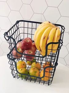 Panier de rangement en fer avec poignée en bois, design multifonctionnel écologique pour la cuisine et la salle de bain, idéal pour le stockage des aliments - Product Image 6