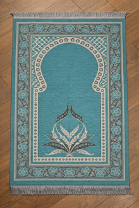 Tapis de prière islamique Kilim - Tapis réversible en laine/soie à tissage plat, écologique, antidérapant, avec bordure florale pour la maison, le camping et les voyages - Product Image 3